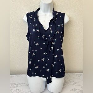 Chocolate Womens S Blouse  Sleeveless Lightweight Neck Tie Pullover Floral Top​​